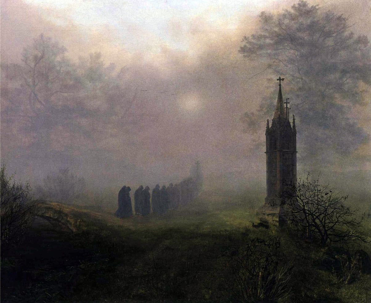 Ernst Ferdinand Oehme Procession in the Mist - Canvas Print