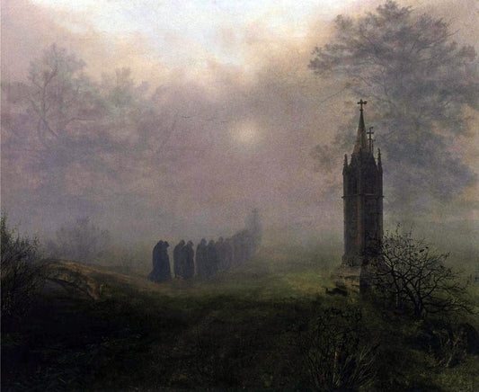 Ernst Ferdinand Oehme Procession in the Mist - Canvas Print