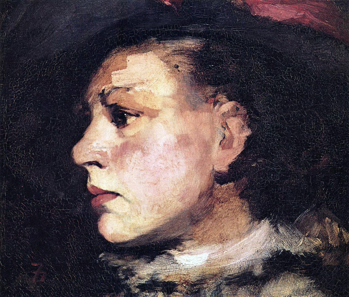 Frank Duveneck Profile of Girl with Hat - Canvas Print