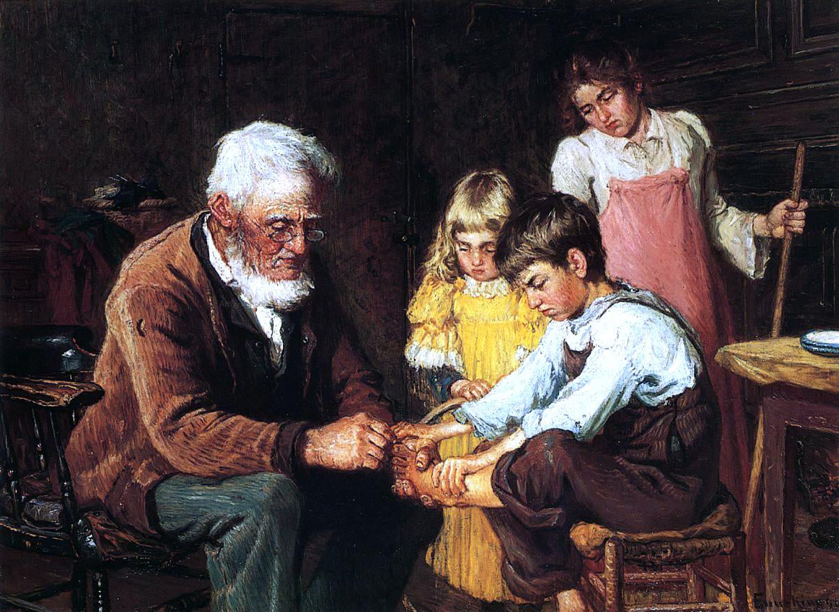 John Joseph Enneking Pulling out the Splinter - Canvas Print