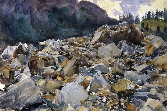 John Singer Sargent Purtud, Alpine Scene and Boulders - Canvas Print