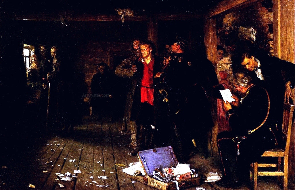 Ilia Efimovich Repin Putting a Propagandist Under Arrest - Canvas Print