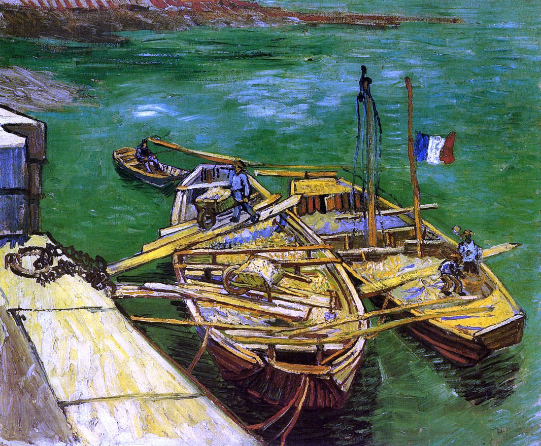 Vincent Van Gogh A Quay with Men Unloading Sand Barges - Canvas Print