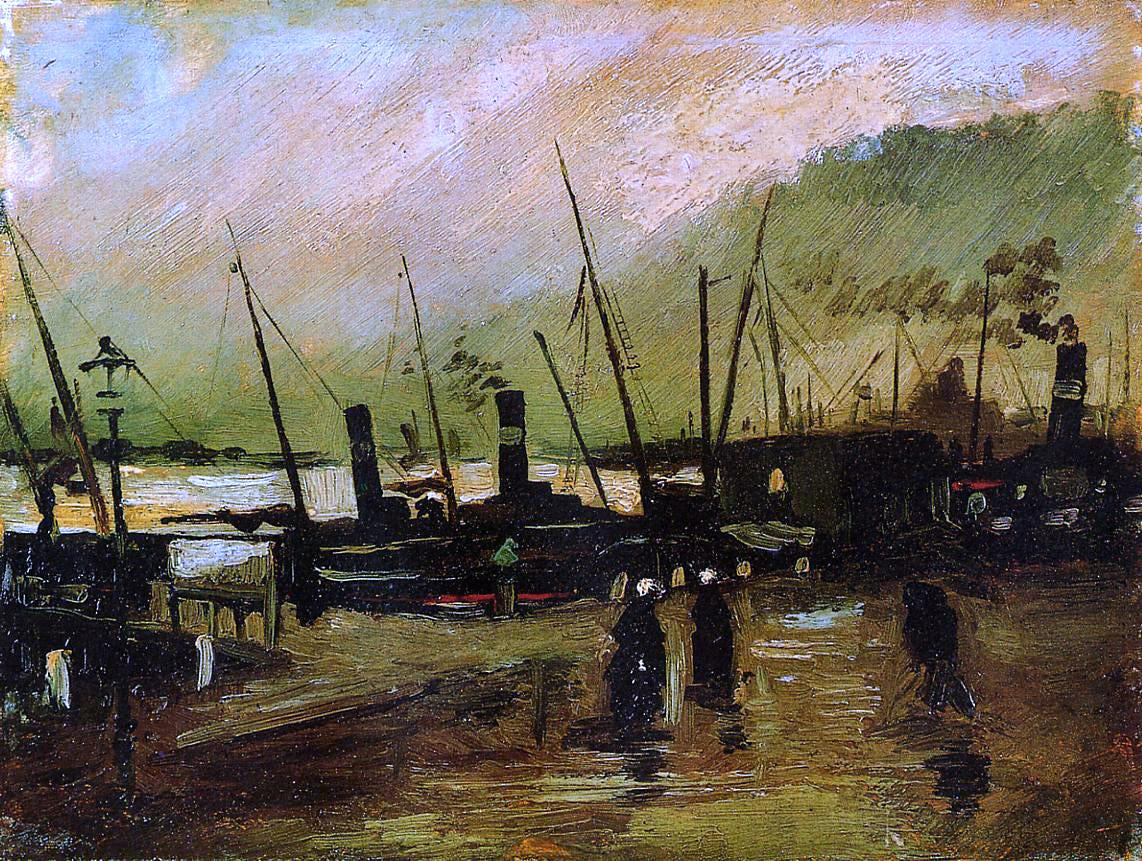 Vincent Van Gogh Quayside with Ships in Antwerp - Canvas Print