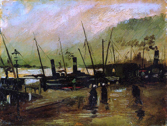 Vincent Van Gogh Quayside with Ships in Antwerp - Canvas Print