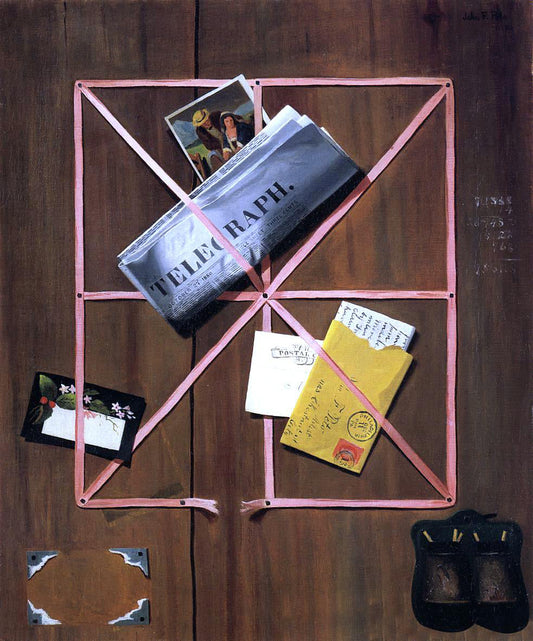 John Frederick Peto Rack Picture with Telegraph, Letter and Postcards - Canvas Print