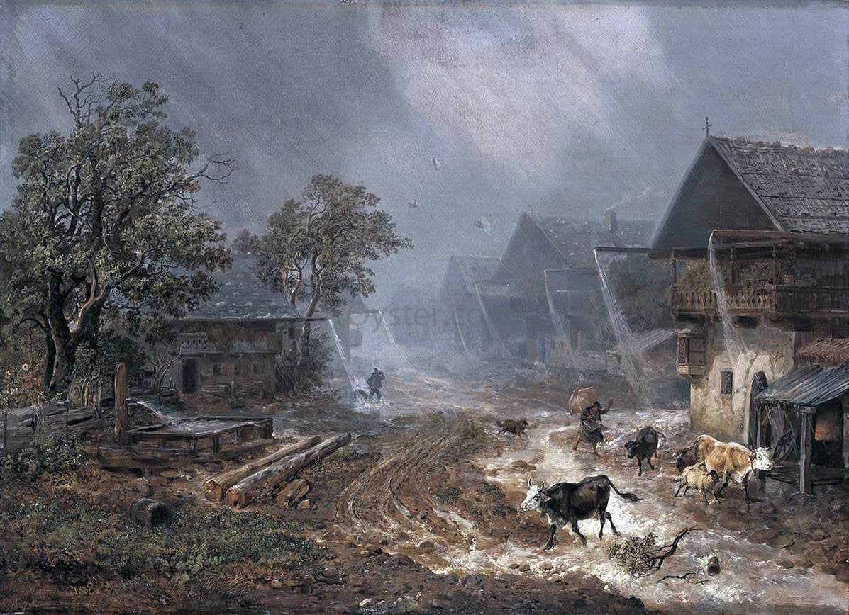 Heinrich Burkel A Rain Shower in Patenkirchen - Canvas Print