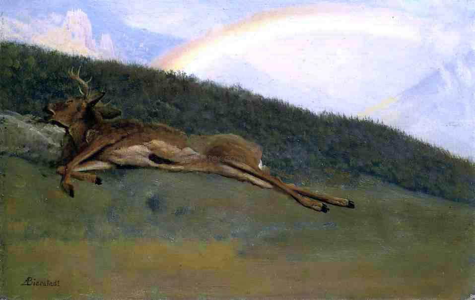 Albert Bierstadt Rainbow over a Fallen Stag - Canvas Print