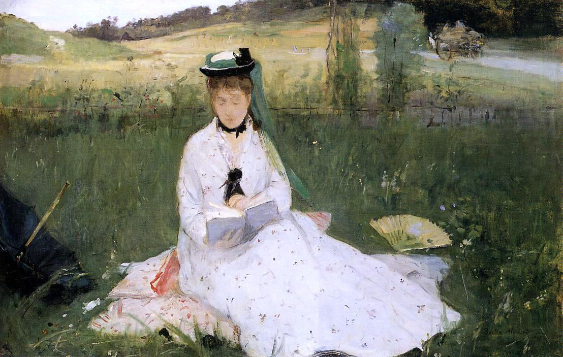 Berthe Morisot Reading with Green Umbrella - Canvas Print