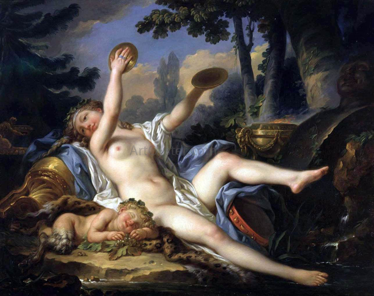 Jean-Simon Berthelemy Reclining Bacchante Playing the Cymbals - Canvas Print