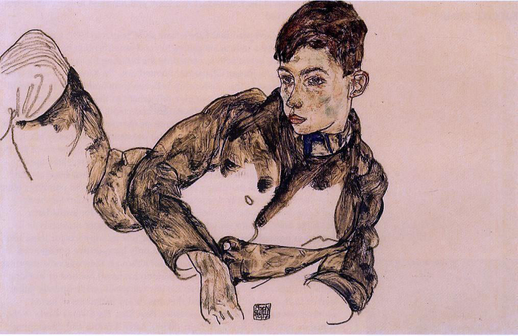 Egon Schiele Reclining Boy Leaning on His Elbow - Canvas Print