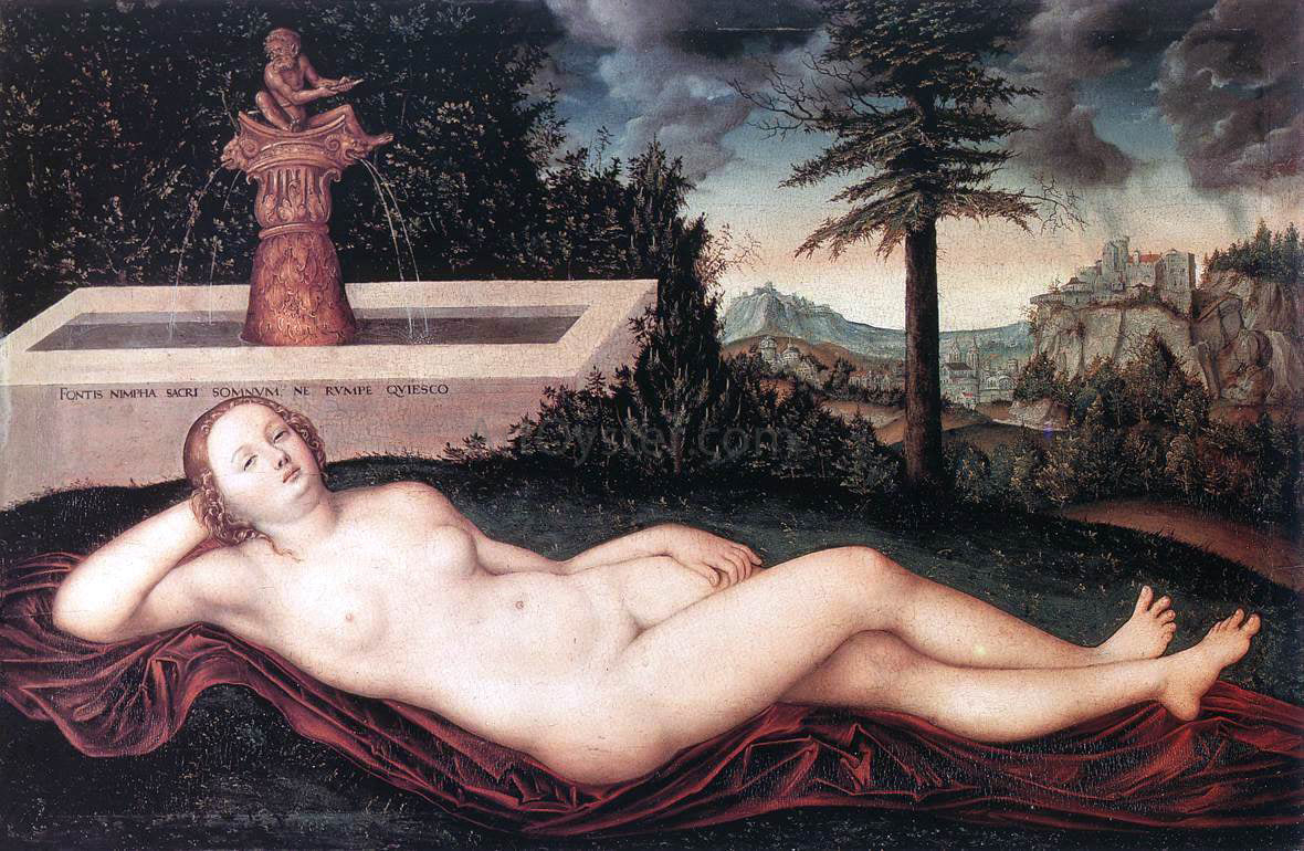 The Elder Lucas Cranach Reclining River Nymph at the Fountain - Canvas Print