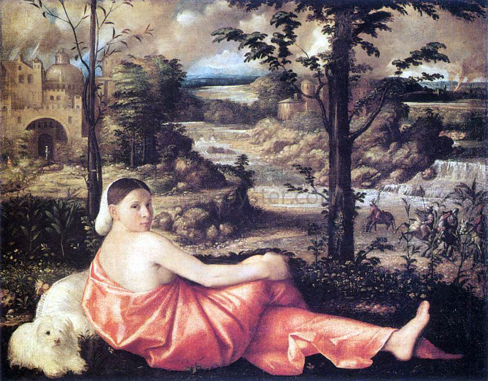 Giovanni Cariani Reclining Woman in a Landscape - Canvas Print