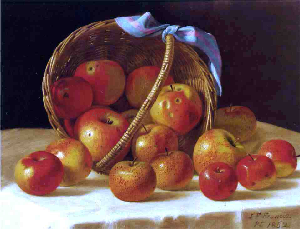 John F Francis Red and Yellow Apples in a Basket - Canvas Print