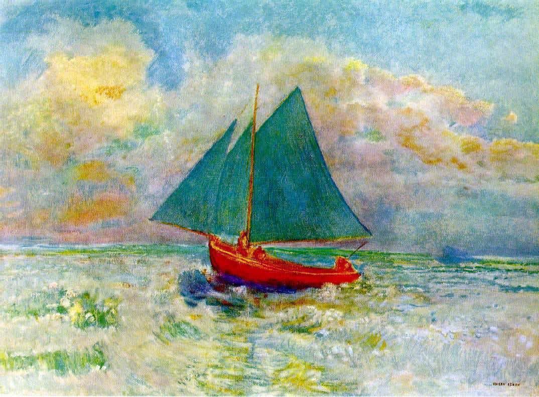 Odilon Redon Red Boat with Blue Sails - Canvas Print