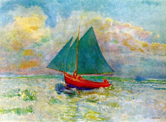 Odilon Redon Red Boat with Blue Sails - Canvas Print