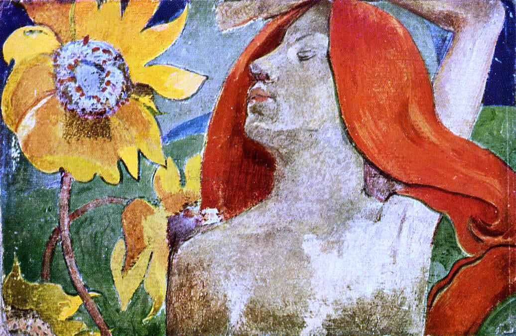 Paul Gauguin Redheaded Woman and Sunflowers - Canvas Print