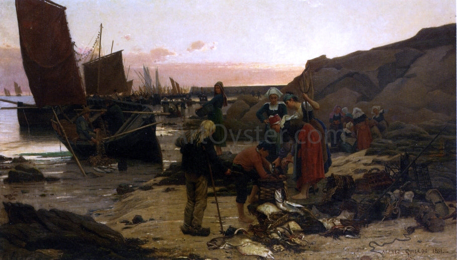 Alfred Guillou Reeling in the Catch - Canvas Print
