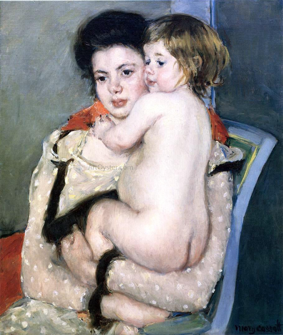 Mary Cassatt Reine Lefebvre Holding a Nude Baby - Canvas Print