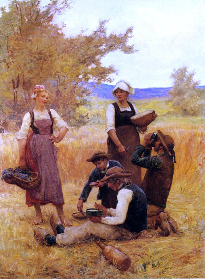 Theophile-Louis Deyrolle Repast in the Fields - Canvas Print