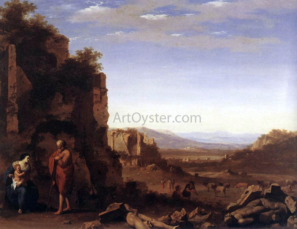 Cornelis Van Poelenburgh Rest on the Flight into Egypt - Canvas Print