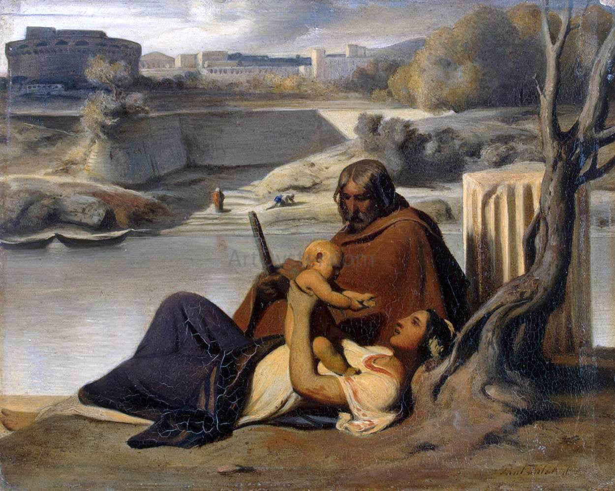 Paul Delaroche Resting on the Banks of the Tiber - Canvas Print