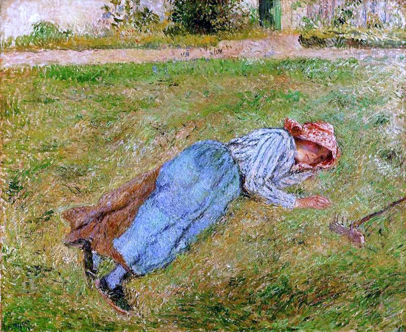 Camille Pissarro Resting, Peasant Girl Lying on the Grass, Pontoise - Canvas Print