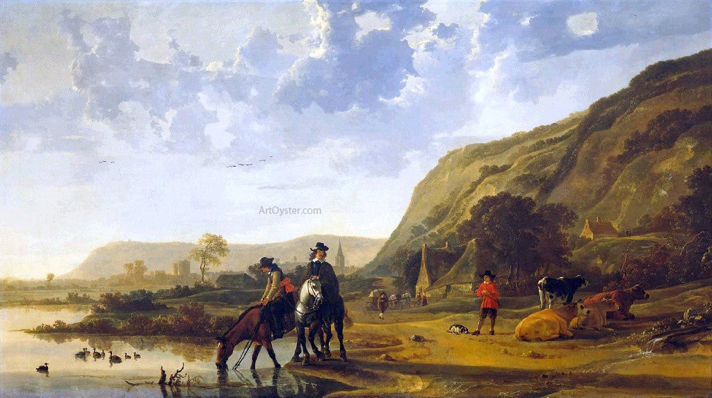 Aelbert Cuyp River Landscape with Riders - Canvas Print