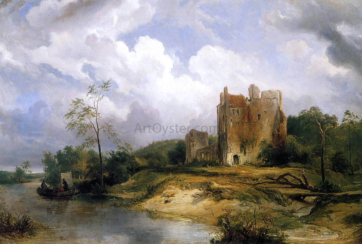 Wijnandus Josephus Nuyen River Landscape with Ruins - Canvas Print