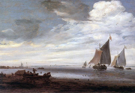 Salomon Van Ruysdael River Scene - Canvas Print