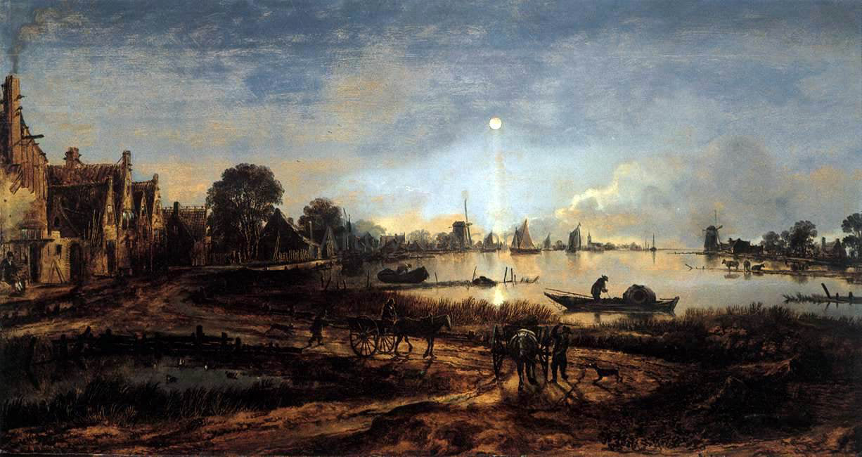 Aert Van der Neer River View by Moonlight - Canvas Print