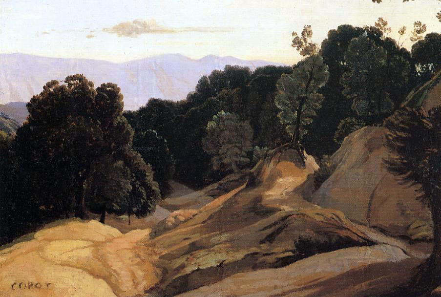 Jean-Baptiste-Camille Corot Road through Wooded Mountains - Canvas Print