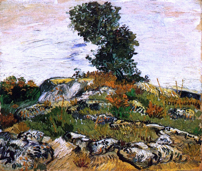 Vincent Van Gogh Rocks with Oak Tree - Canvas Print