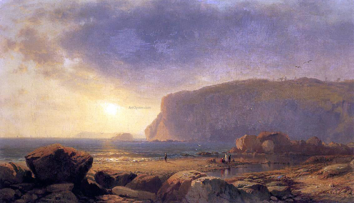 William M Hart Rocky Coast at Sunset - Canvas Print