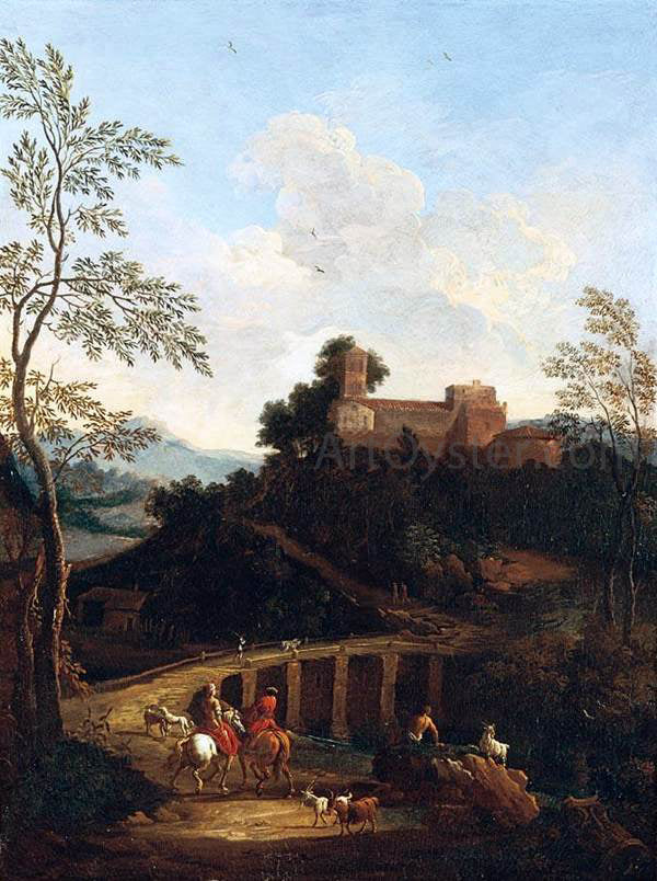Giovanni Battista Busiri Roman Landscape near to a Bridge - Canvas Print