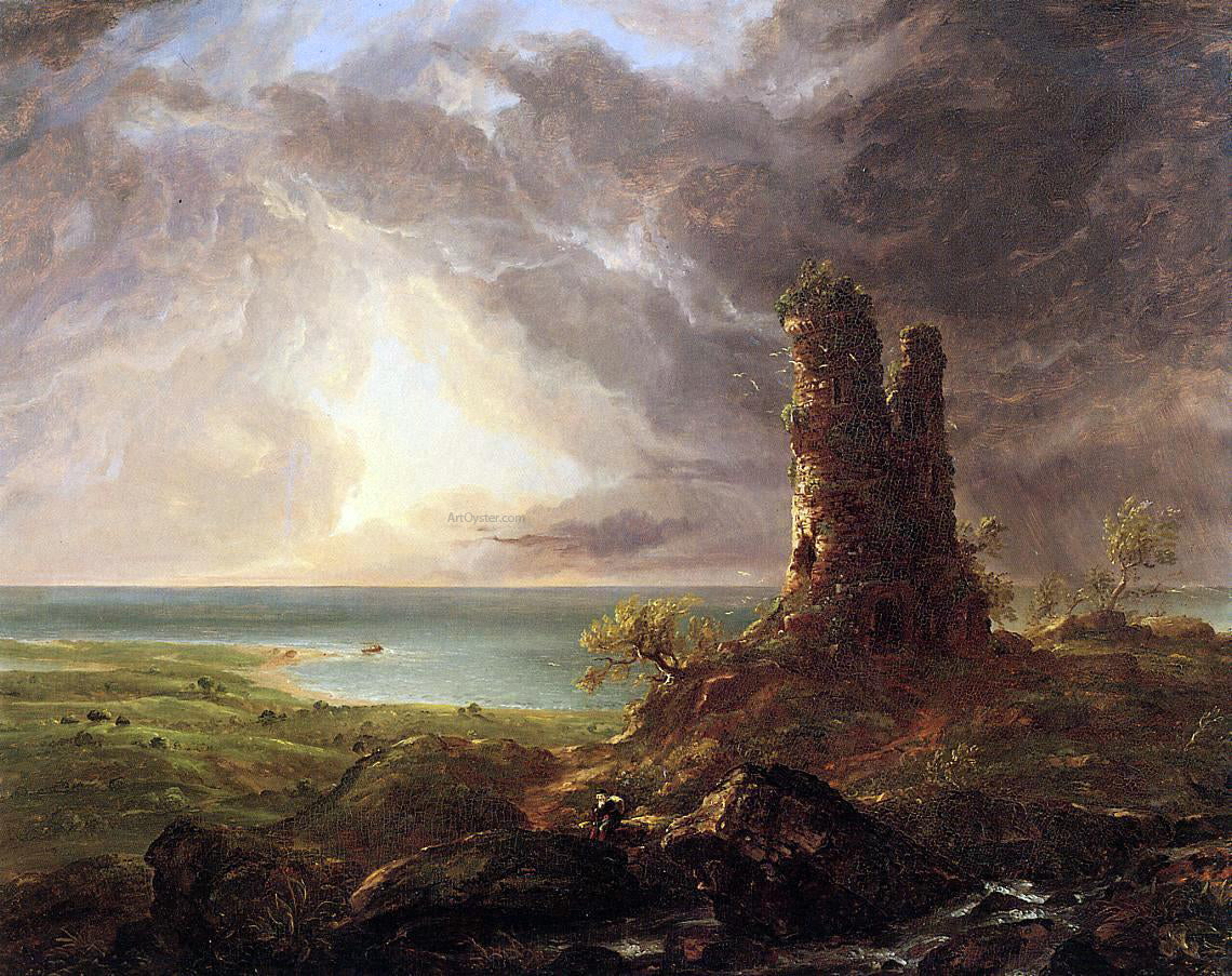 Thomas Cole Romantic Landscape with Ruined Tower - Canvas Print
