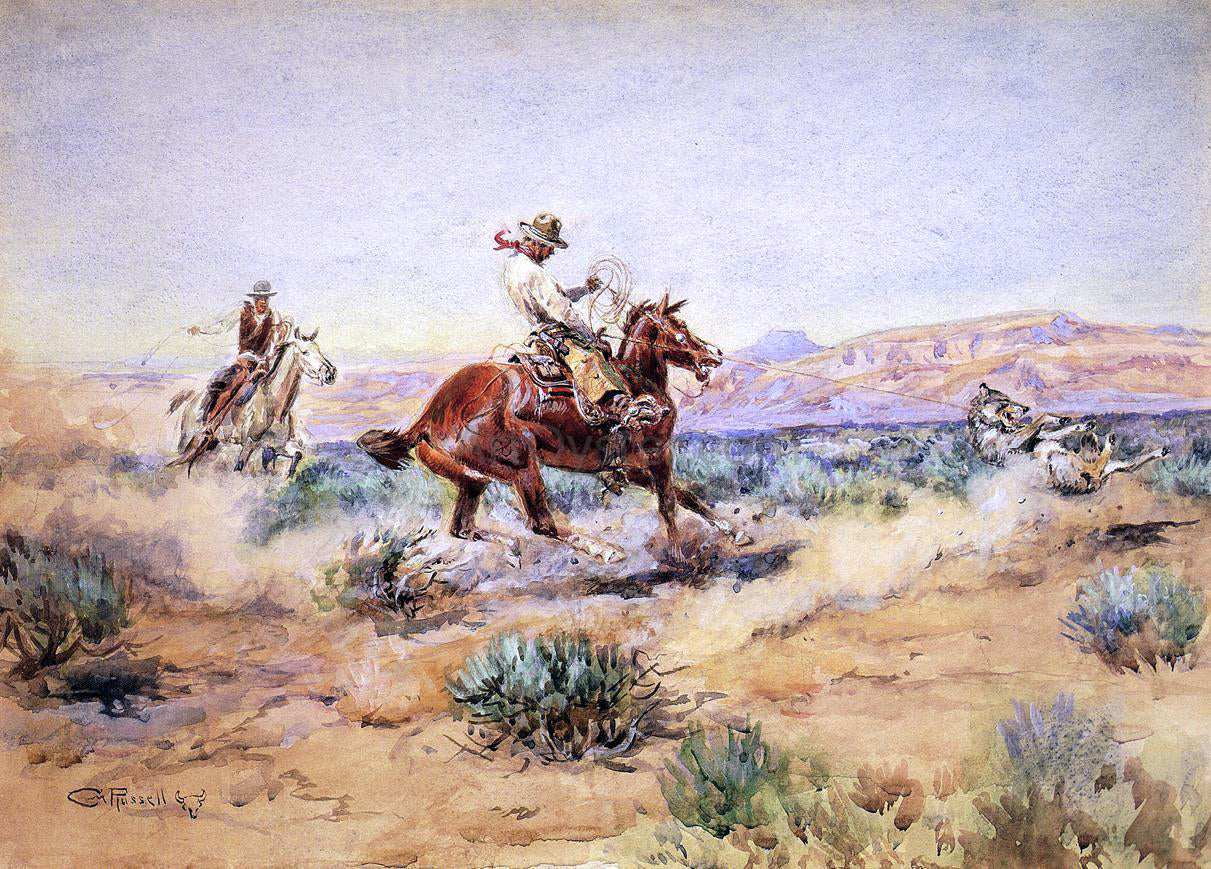 Charles Marion Russell Roping a Wolf - Canvas Print