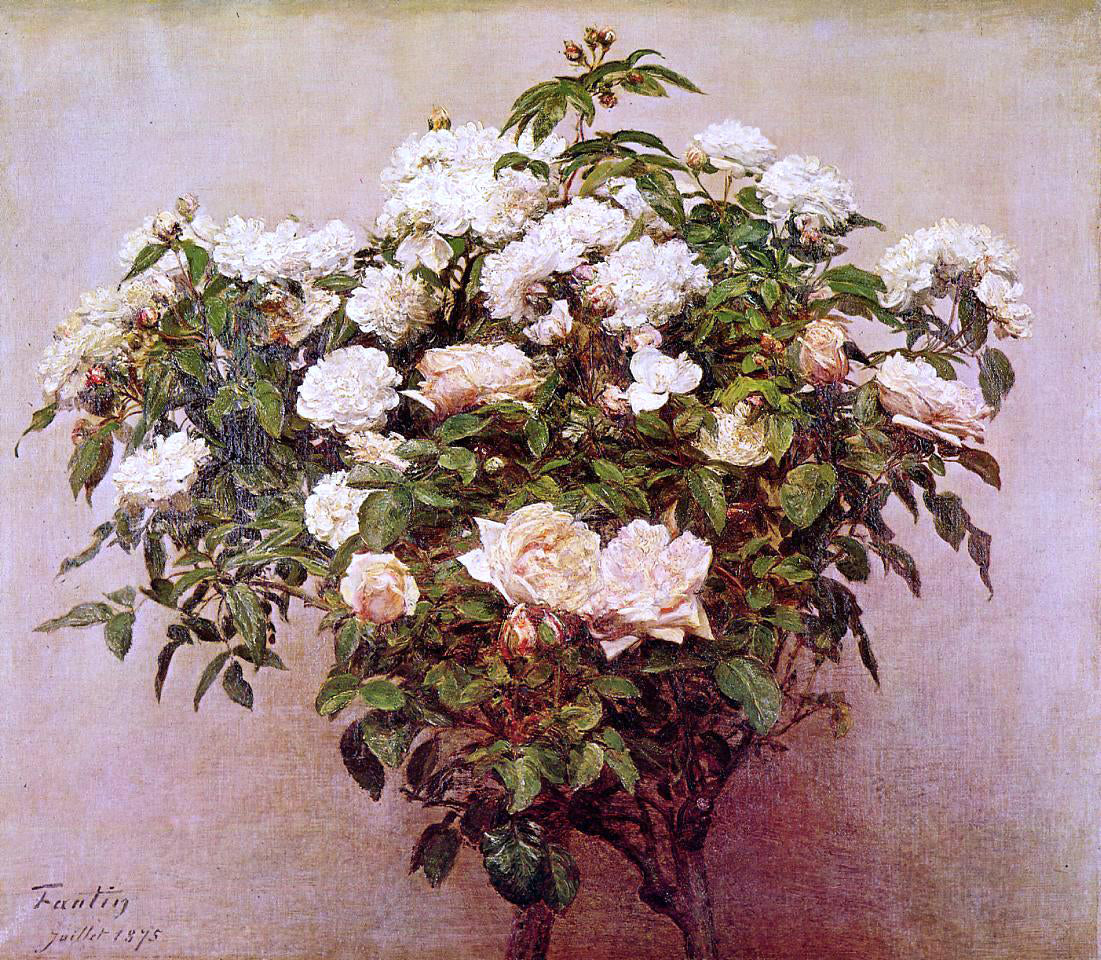 Henri Fantin-Latour Rose Trees - White Roses - Canvas Print