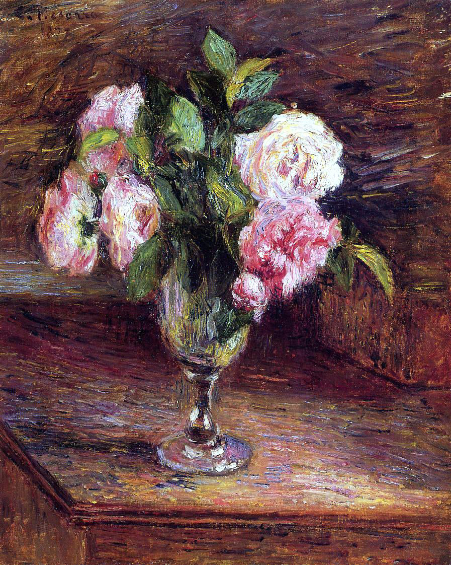 Camille Pissarro Roses in a Glass - Canvas Print