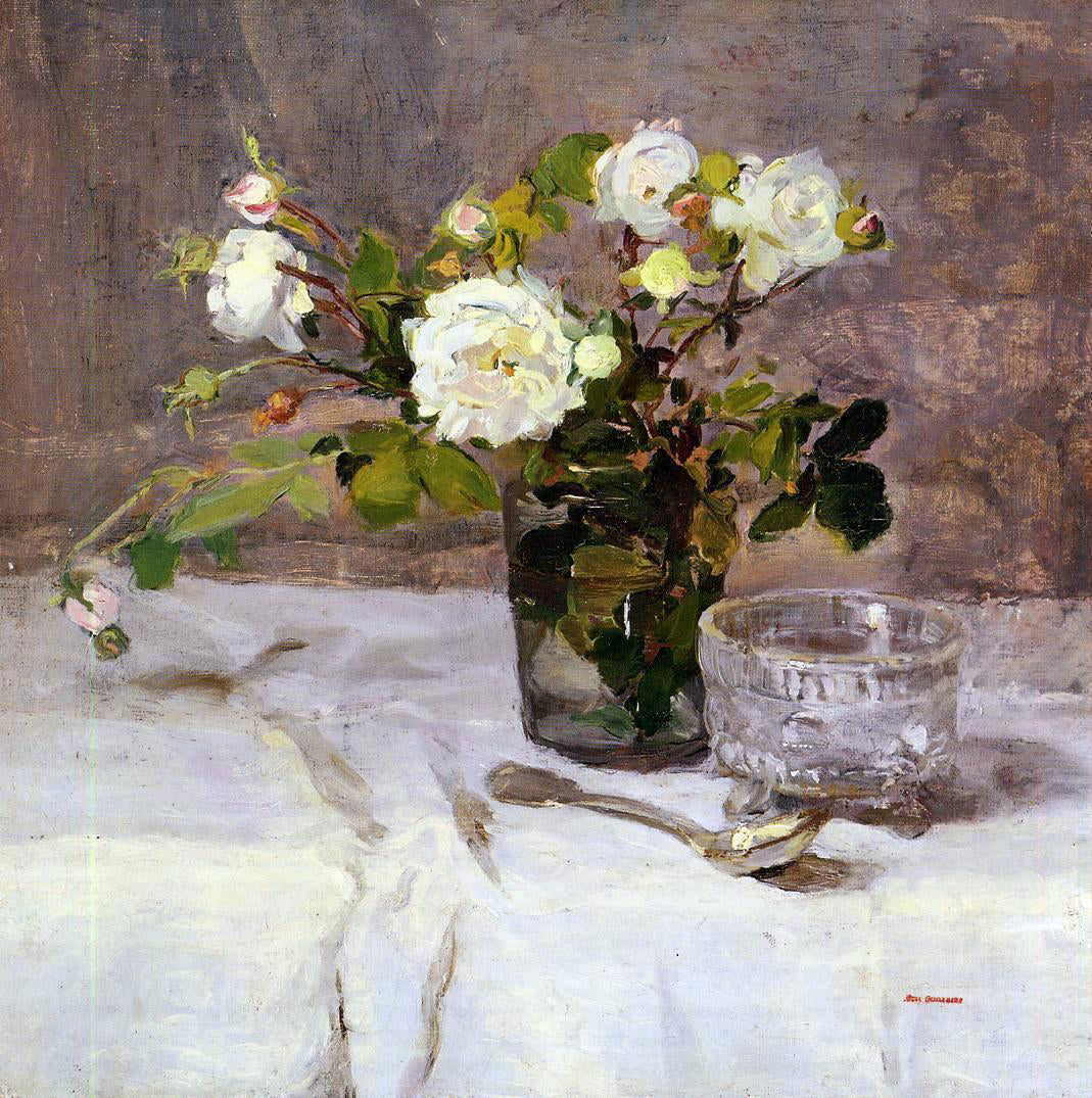 Eva Gonzales Roses in a Glass - Canvas Print