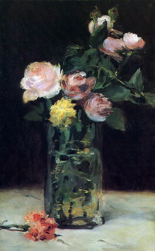 Edouard Manet Roses in a Glass Vase - Canvas Print