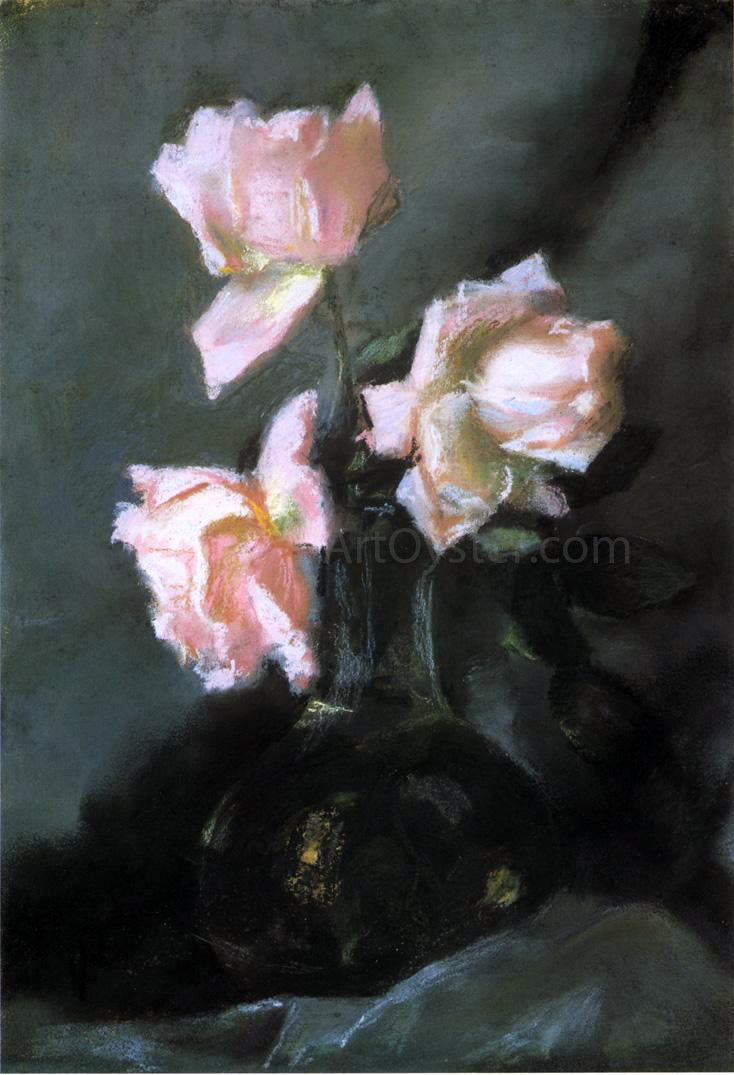 John La Farge Roses in a Vase - Canvas Print