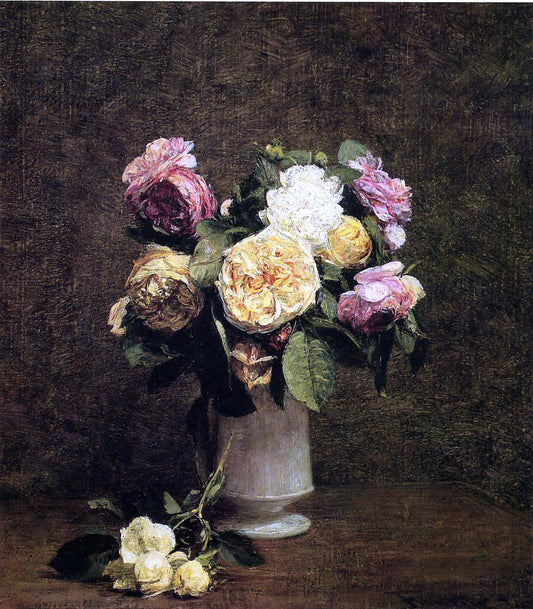 Henri Fantin-Latour Roses in a White Porcelin Vase - Canvas Print