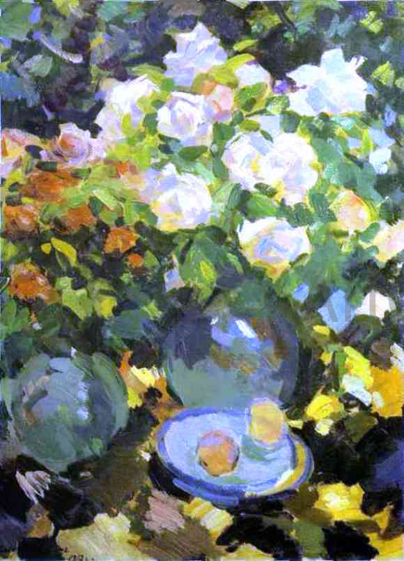 Constantin Alexeevich Korovin Roses in Blue Jugs - Canvas Print