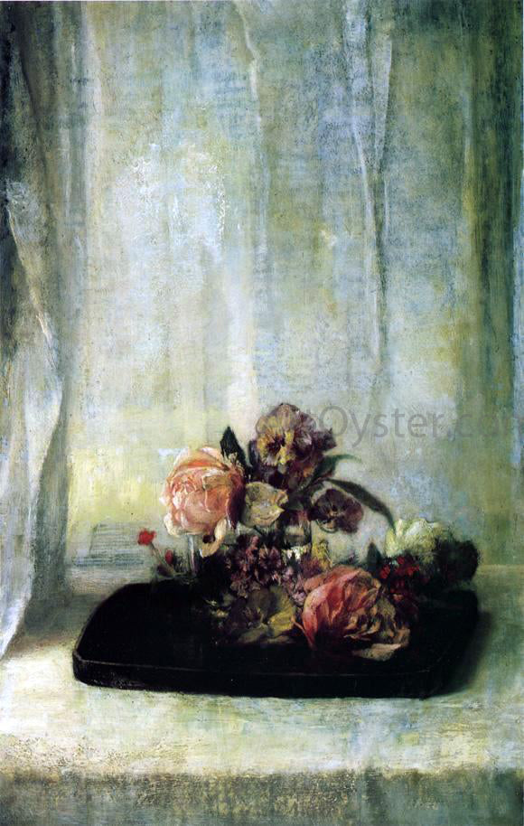 John La Farge Roses on a Tray - Canvas Print