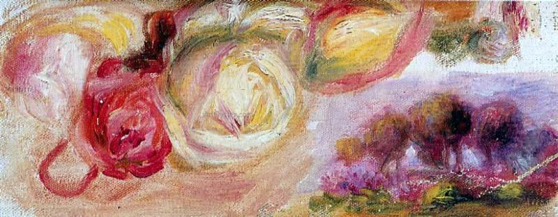 Pierre Auguste Renoir Roses with a Landscape - Canvas Print