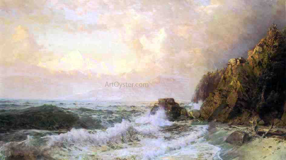 William Trost Richards Rough Seas Near Snow Capped Mountains - Canvas Print