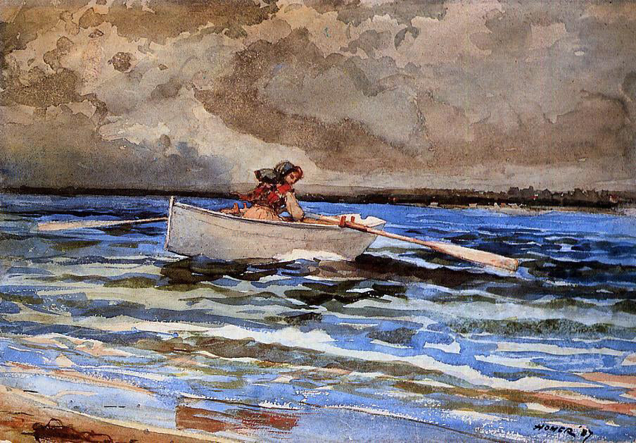 Winslow Homer Rowing at Prout's Neck - Canvas Print