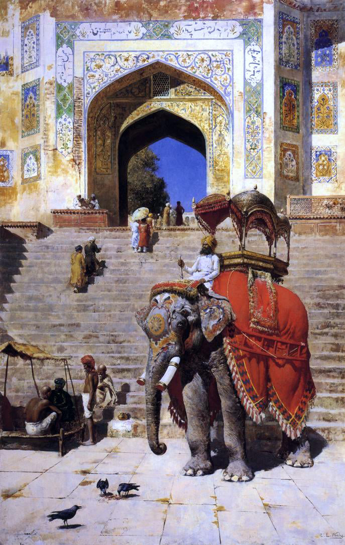 Edwin Lord Weeks A Royal Elephant at the Gateway to the Jami Masjid, Mathura - Canvas Print