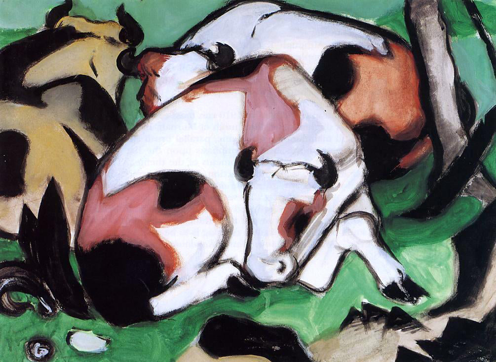 Franz Marc Ruhende Kuhe (also known as Kauernder Steir) - Canvas Print